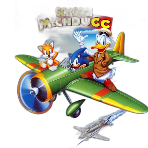 concept art, 3d render, game, scrooge, mcduck, green, propeller, plane transparent PNG cut-out