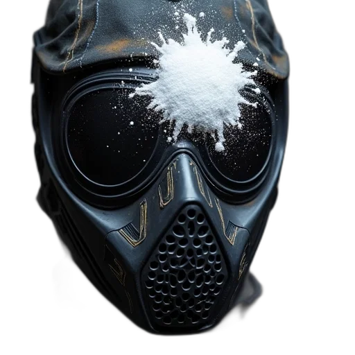 mask, face, weapon, jacket, concept art, photorealistic, 3d render, item transparent PNG cut-out