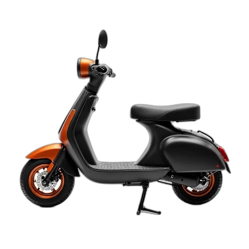 3d render, photorealistic, black, orange, electric, scooter, seat, handlebars transparent PNG cut-out