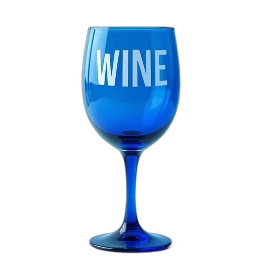 bottle, blue, wine, glass, word, written, white, side transparent PNG cut-out