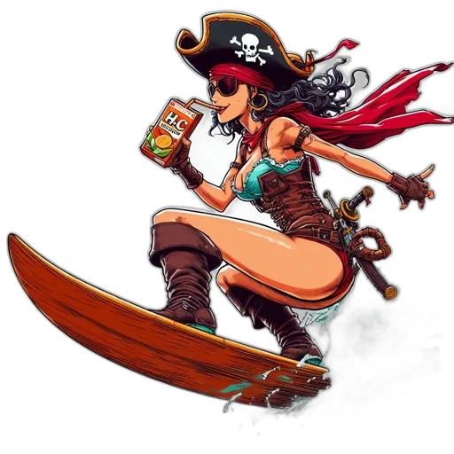 comic book art, concept art, fantasy art, pixel art, adventurous, scene, features, pirate-costumed transparent PNG cut-out