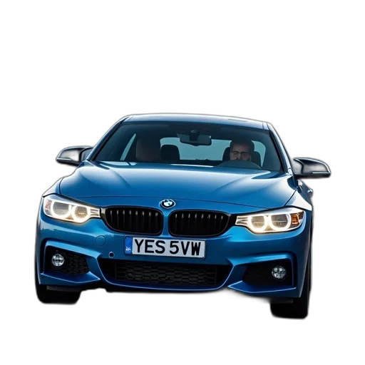 car, 3d render, photorealistic, blue, bmw, driving, road, mountainous transparent PNG cut-out