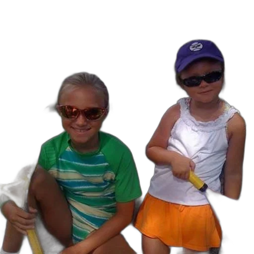 3d render, two, girls, sit, under, tree, holding, tennis transparent PNG cut-out