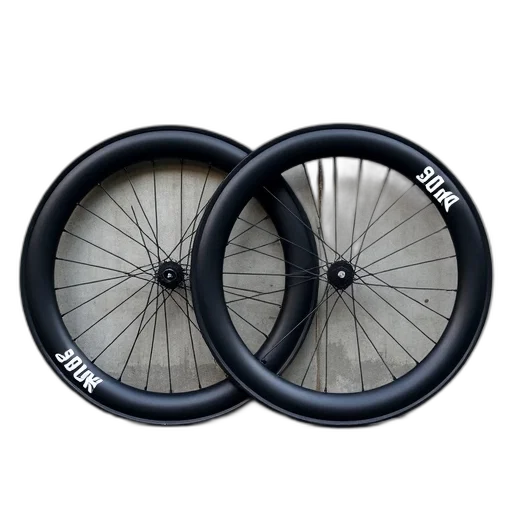 two, black, bicycle, wheels, white, lettering, leaning, against transparent PNG cut-out