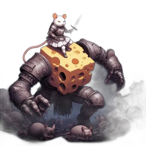 robot, creature, concept art, fantasy art, pixel art, comic book art, fog, large transparent PNG cut-out