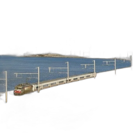 concept art, 3d render, photorealistic, beach, train, travels, along, coastal transparent PNG cut-out