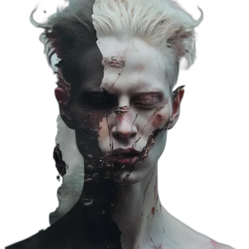 face, mask, creature, hair, concept art, photorealistic, cyberpunk, fantasy art transparent PNG cut-out