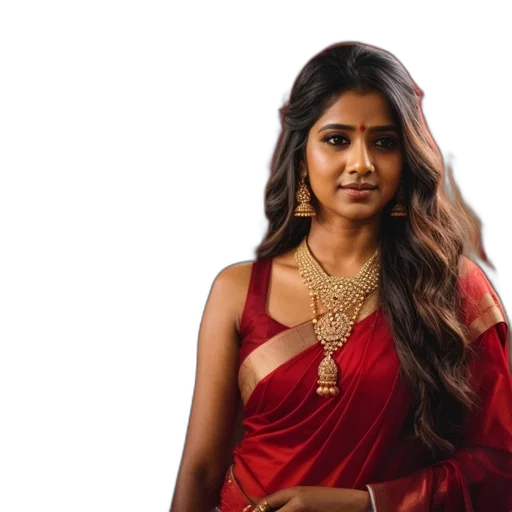 woman, traditional, attire, adorned, gold, jewelry, red, bindi transparent PNG cut-out