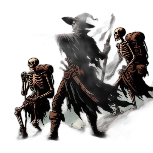 concept art, fantasy art, comic book art, pixel art, fog, monochrome, dark, three transparent PNG cut-out