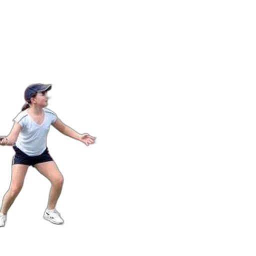 young, girl, white, shirt, black, shorts, playing, tennis transparent PNG cut-out