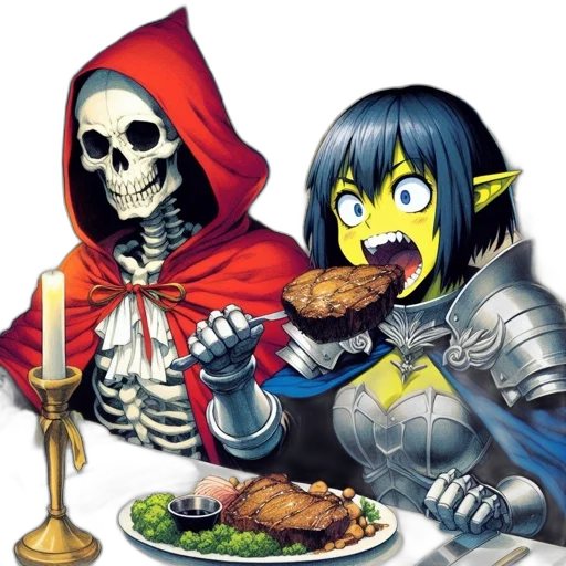 food, comic book art, concept art, fantasy art, pixel art, skeletal, figure, vibrant-skinned transparent PNG cut-out