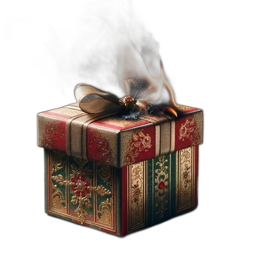furniture, photorealistic, fire, fiery, gift, box, predominantly, red transparent PNG cut-out