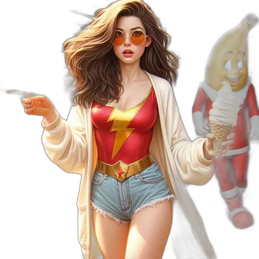 jacket, concept art, comic book art, fantasy art, cartoon, fire, woman, brown transparent PNG cut-out