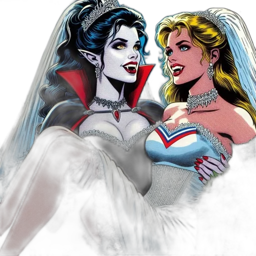 comic book art, concept art, fantasy art, two, women, one, white, bridal transparent PNG cut-out