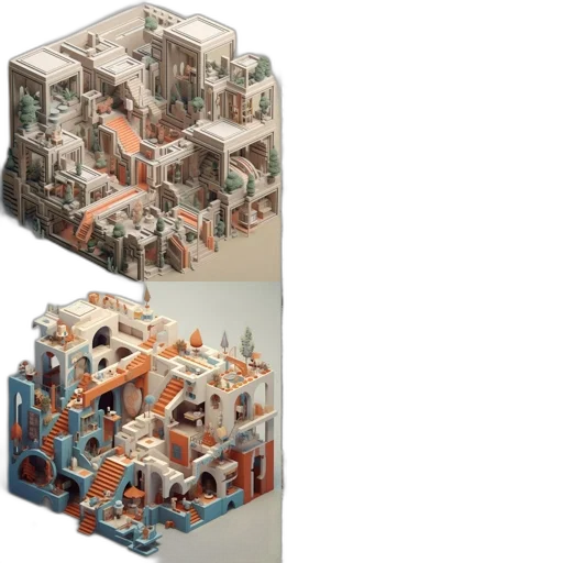 3d render, concept art, image, features, four, complex, architectural, designs transparent PNG cut-out