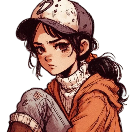 hat, face, jacket, watercolor, anime, comic book art, concept art, monochrome transparent PNG cut-out