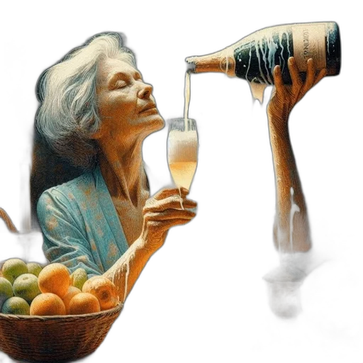 bottle, food, photorealistic, concept art, oil painting, watercolor, elderly, woman transparent PNG cut-out