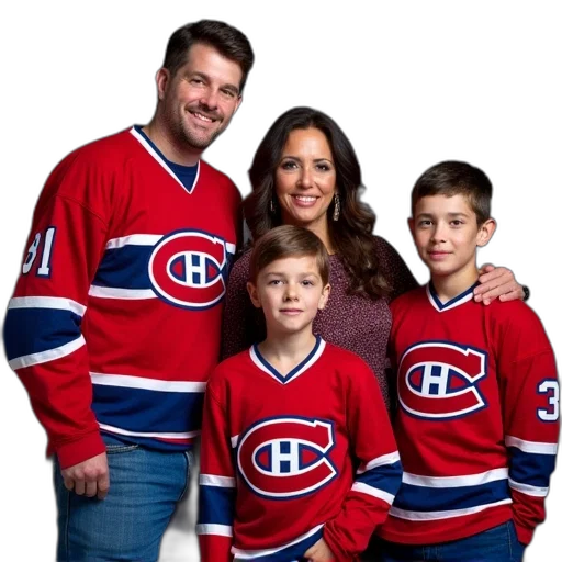 canadiens, players, pose, picture, father, mother, two, sons transparent PNG cut-out