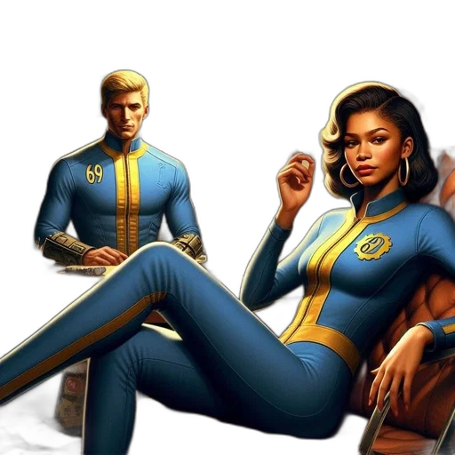 concept art, comic book art, fantasy art, 3d render, outer space, golden, two, individuals transparent PNG cut-out