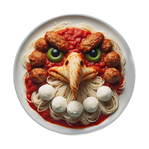 food, 3d render, photorealistic, plate, arranged, resemble, face, featuring transparent PNG cut-out