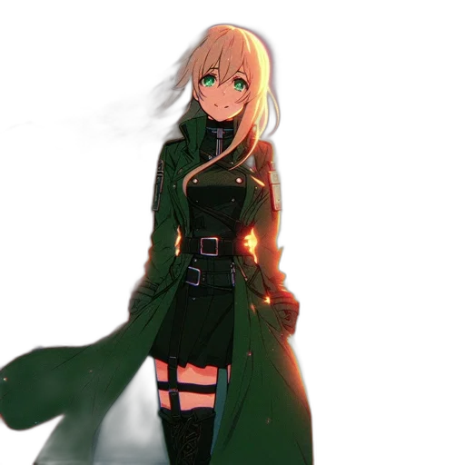 dress, jacket, staff, sword, anime, concept art, fantasy art, pixel art transparent PNG cut-out