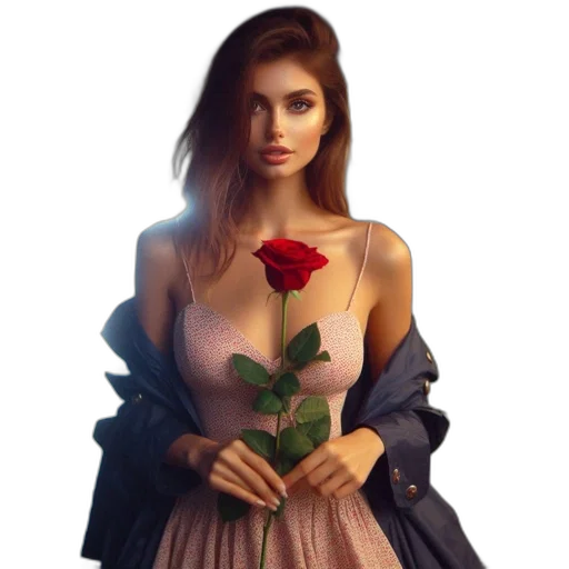 dress, flower, jewelry, face, photorealistic, fantasy art, oil painting, pixel art transparent PNG cut-out