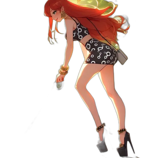 dress, hair, concept art, cartoon, 3d render, anime, fire, animated transparent PNG cut-out