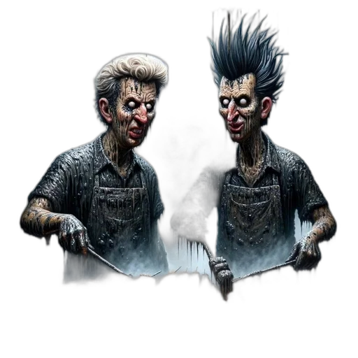 staff, hair, concept art, comic book art, 3d render, cartoon, two, grotesque transparent PNG cut-out