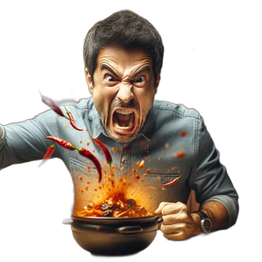food, concept art, photorealistic, comic book art, fire, man, restaurant, reacts transparent PNG cut-out