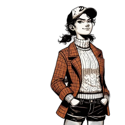 jacket, staff, hat, comic book art, concept art, cartoon, pixel art, earth tones transparent PNG cut-out