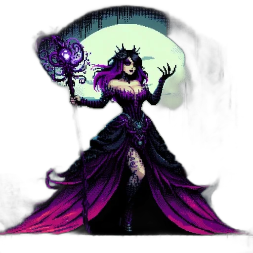 dress, staff, mask, fantasy art, concept art, comic book art, pixel art, dark transparent PNG cut-out