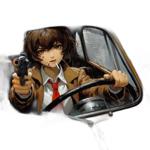 car, weapon, umbrella, jacket, anime, concept art, photorealistic, pixel art transparent PNG cut-out