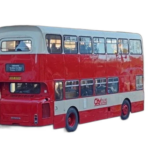 3d render, photorealistic, concept art, red, double-decker, bus, citybus, written transparent PNG cut-out