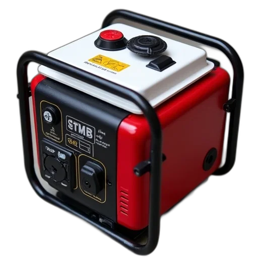 robot, 3d render, photorealistic, red, white, portable, generator, black transparent PNG cut-out