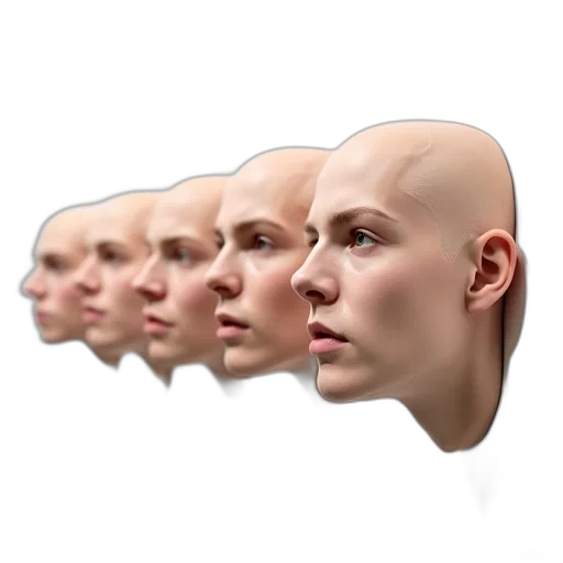 face, mask, hair, crown, 3d render, photorealistic, concept art, cyberpunk transparent PNG cut-out