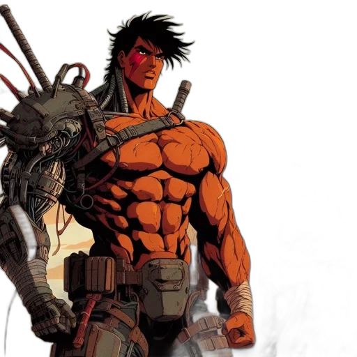 comic book art, concept art, two, animated, characters, one, heavily, built transparent PNG cut-out