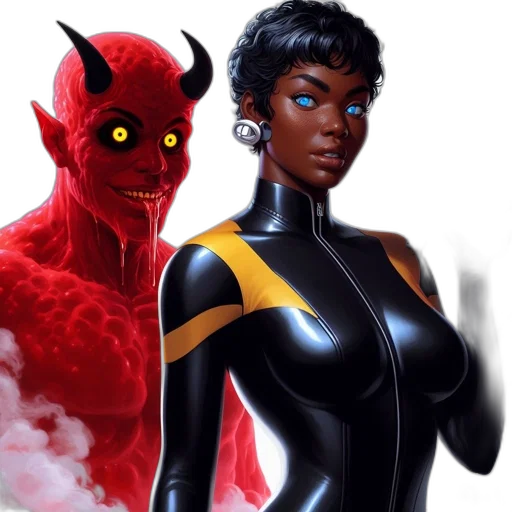 comic book art, concept art, two, characters, face, off, demonic, figure transparent PNG cut-out