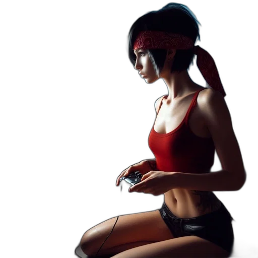 concept art, photorealistic, fantasy art, pixel art, red, young, woman, casual transparent PNG cut-out