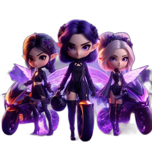 concept art, fantasy art, 3d render, three, animated, females, stand, together transparent PNG cut-out