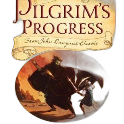 cover, pilgrim, progress, features, illustration, character, facing, giant transparent PNG cut-out