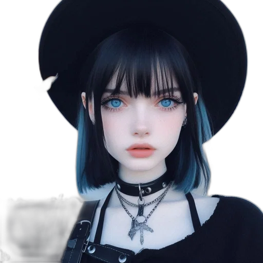 hat, face, jewelry, jacket, anime, fantasy art, photorealistic, cyberpunk transparent PNG cut-out