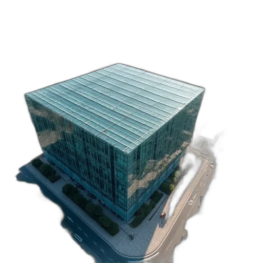 building, 3d render, photorealistic, concept art, glass, enclosure, can, seen transparent PNG cut-out