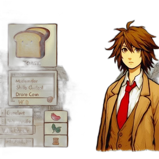 food, jacket, concept art, pixel art, anime, cartoon, earth tones, golden transparent PNG cut-out