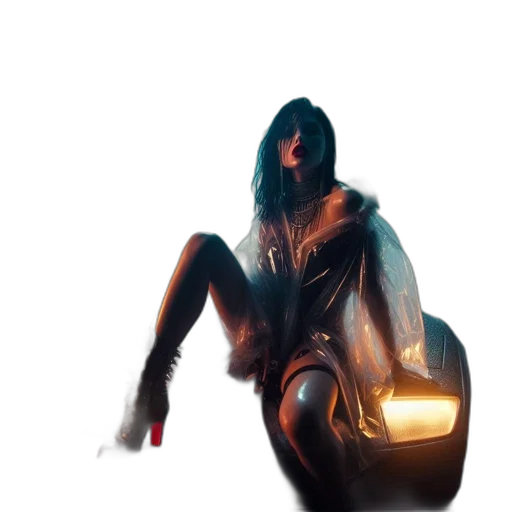 car, dress, concept art, cyberpunk, comic book art, fantasy art, neon lights, fire transparent PNG cut-out