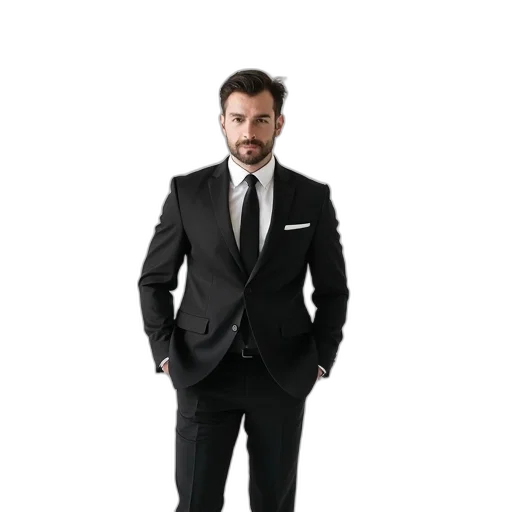 staff, jacket, photorealistic, man, standing, white, studio, wearing transparent PNG cut-out