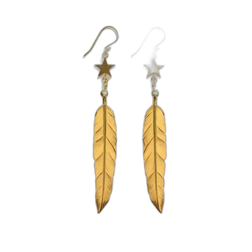 jewelry, pair, gold, feather, earrings, chain, star-shaped, charm transparent PNG cut-out