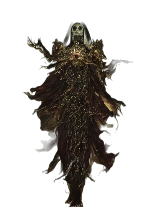 creature, dress, mask, staff transparent PNG cut-out