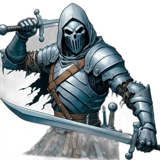 sword, weapon, mask, staff, concept art, fantasy art, comic book art, monochrome transparent PNG cut-out