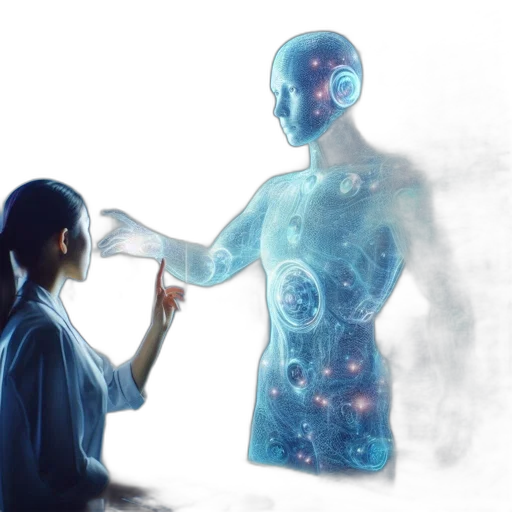 robot, concept art, outer space, futuristic, tech, lab, woman, white transparent PNG cut-out