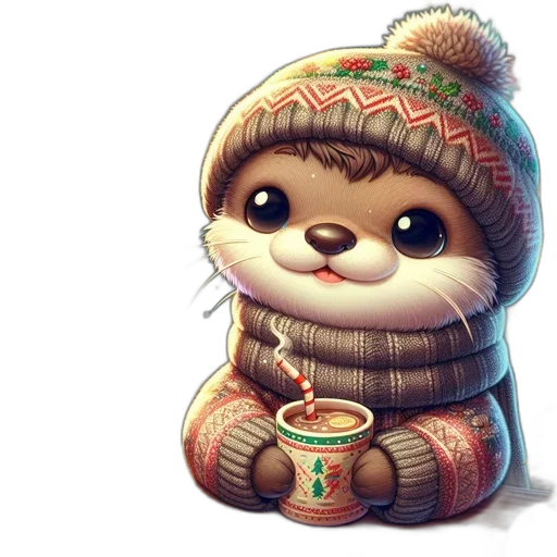 fantasy art, concept art, photorealistic, 3d render, snow, festive, otter, wearing transparent PNG cut-out